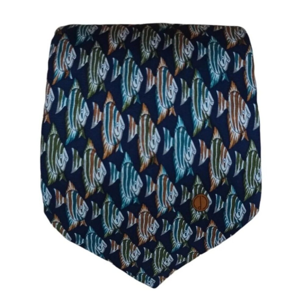 DUNHILL Blue Fish Logo Silk Tie ITALY 60"/ 4" EC